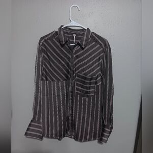 Free People Black and Pink Casual Button Down Shirt